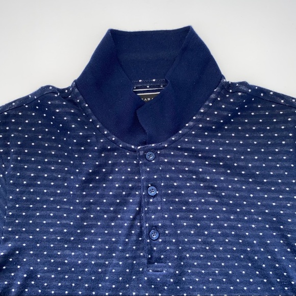 ZARA MEN POLKA DOT NAVY & WHITE POLO SHIRT - Picture 3 of 5